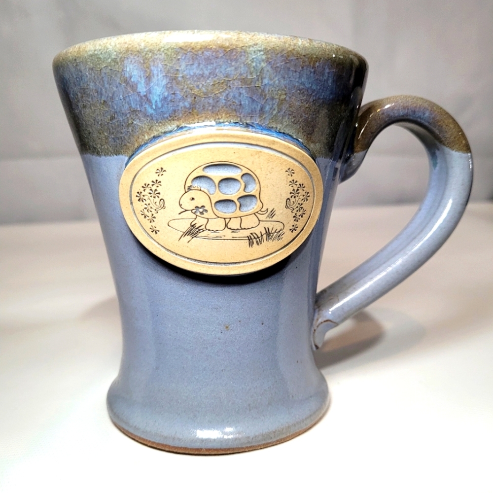 SUNSET HILL STONEWARE Blue Pottery Mug/Coffee cup with Turtle
